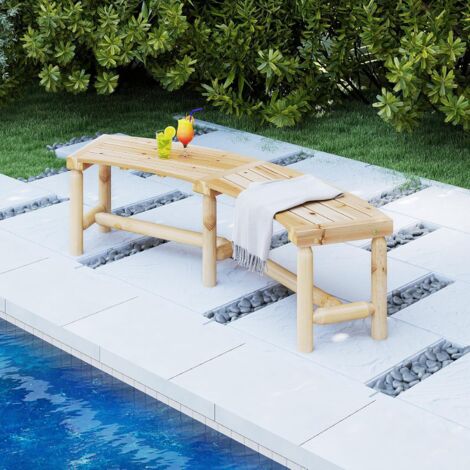 GOPLUS Banc Jardin Extérieur, Banc Courbé Angle en Bois pour 2-3 Personnes avec Siège à Lattes, Capacité 360 kg, sans Dossier pour Balcon Salon Jardin, 170 x 58 x 45 cm (Naturel)