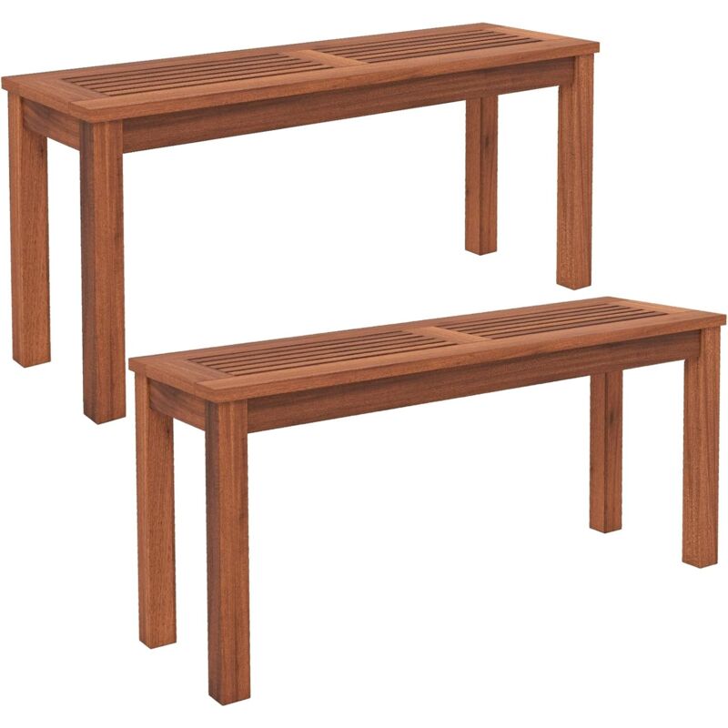 Banc Terrasse Bois Massif pour 2 Places 100x30,5x47CM-Banc à Lattes 100 cm Intérieur et Extérieur-pour Jardin/Terrasse, Lot 2 - Goplus