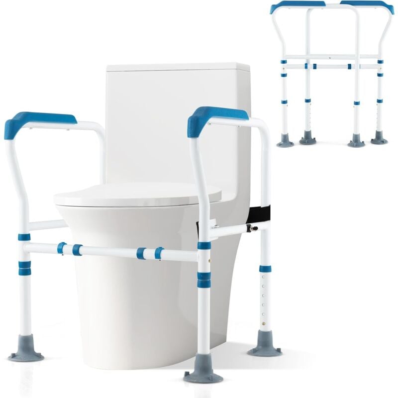 Barre d'appui pour toilettes pour personnes âgées, Support d'appui autoportant pour toilettes, avec hauteur largeur sangle réglables, pour personnes