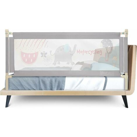 GOPLUS Barrière de Sécurité Lit Pliable-174,5×25×72,5 CM- pour Bébé 0-3 Ans, Bords Arrondis&Maille Respirante,Gris+Motif éléphant
