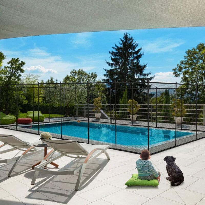 Goplus - Barriere de Piscine Pliable, Cloture de Protection en Tissu Textilene, Securite pour Enfants ou Animaux Domestiques, Piscines en Differentes