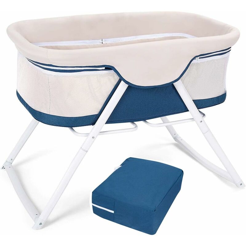 Berceau Bébé Pliable, avec Matelas Rembourée Epaisseur 2,5CM et Sac, Tuyau Tournable pour Balancer, Lit Bébé Tissu en Maille Entourant, Disponible en