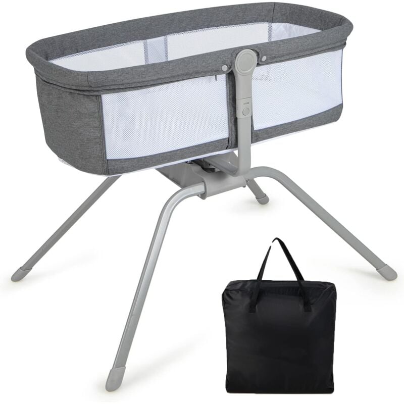 Goplus - Berceau Bébé à Bascule, Lit d'enfant Angle d'Inclinaison Réglable,Cadre en Métal, Portable avec Matelas&Sac de Transport,Gris