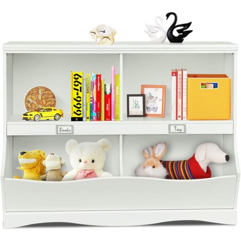 GOPLUS Bibliothèque 4 Cubes pour Enfants, étagère de Rangement,Dispositif Anti-basculement,pour Salon/Chambre d'enfant,Blanc