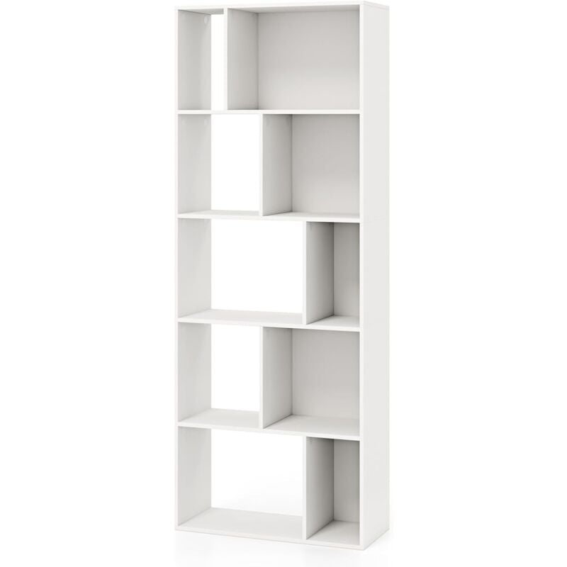 Bibliothèque à 5 Niveaux 60x25x160CM avec 5 Cubes Fermés et 5 Ouverts de Différentes Tailles-2 Dispositifs Anti-basculement - Goplus