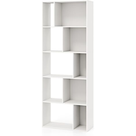 GOPLUS Bibliothèque à 5 Niveaux 60x25x160CM avec 5 Cubes Fermés et 5 Ouverts de Différentes Tailles-2 Dispositifs Anti-basculement