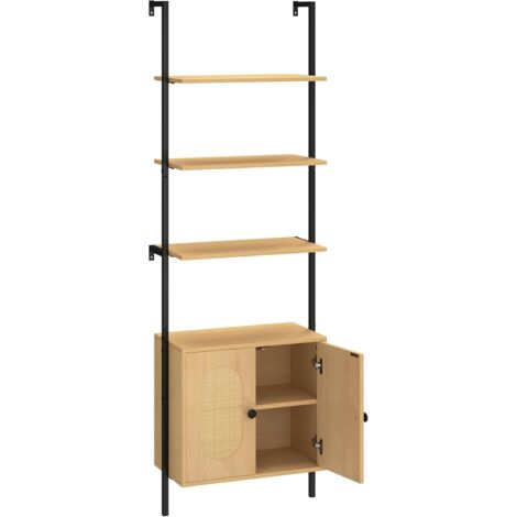 GOPLUS Bibliotheque avec 4 Niveaux d’Étagères Ouvertes en Bois, Etagere Murale de Rangement Suspendue avec Cadre Métallique et Armoire 2 Niveaux, Style Industrielle, Idéal pour Salon, Chambre, Cuisine