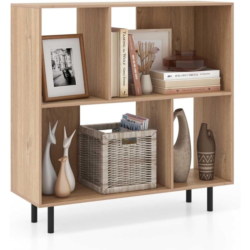 Goplus - Bibliothèque Cube à 2 Niveaux, 4 Compartiments Ouvertes, Pieds Surélevés en Métal, Étagère Bibliothèque à 6 Cubes, Kit Anti-basculement,