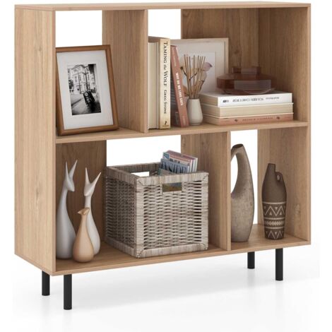 GOPLUS Bibliothèque Cube à 2 Niveaux, 4 Compartiments Ouvertes, Pieds Surélevés en Métal, Étagère Bibliothèque à 6 Cubes, Kit Anti-basculement, pour Bureau, Chambre, Salon