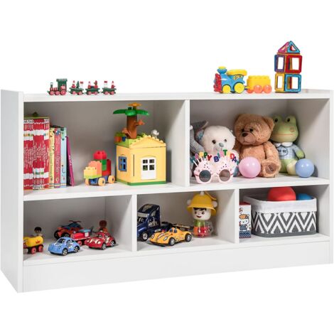 Goplus – Bibliothèque enfant 5 compartiments ouverts 111x30x61,5cm – Étagère en MDF blanc avec bords arrondis – Rangement sécurisé et facile d'accès