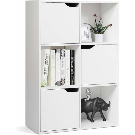 Goplus – Bibliothèque enfant 6 compartiments 60x29x90 cm – 3 portes – Panneaux P2 résistants à la chaleur – Finition blanche élégante - 60x29x90CM-Etag