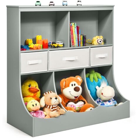 Goplus – Bibliothèque enfant 8 cubes – Meuble de rangement avec 5 compartiments et 3 tiroirs en tissu – Dimensions 93x40x94cm – Matériau MDF écologique