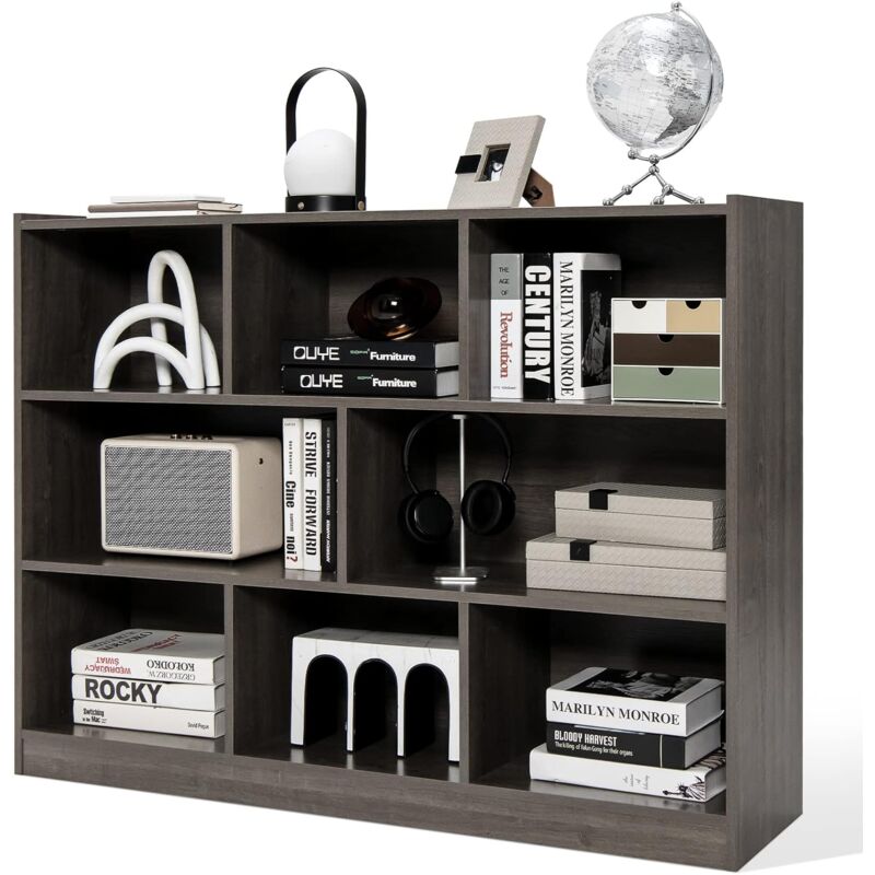 Goplus - Bibliothèque Enfant 8 Cubes Ouvertes,122x 32 x93CM,Meuble de Rangement Bibliothèque pour Livres et Jouets,Gris