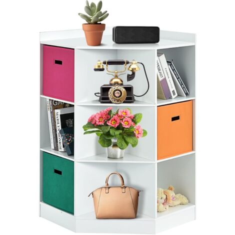 Goplus – Bibliothèque enfant 81x61x94 cm – Rangement jouets 9 sections avec 6 cubes et 3 étagères triangulaires – Tiroirs multicolores pour chambre