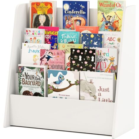 GOPLUS Bibliothèque Enfant en Bois à 4 Niveaux, Etagère à Livres avec Compartiments Ouverts, Bibliothèque Montessori pour Tout-Petits, Etagère de Présentation pour Chambre d'enfant (Blanc)