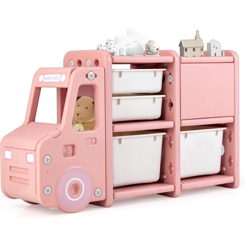 Goplus - Bibliothèque Enfants-Meuble de Rangement en Forme de Camion-Étagère de Rangement en pehd pour Jouets et Livres Rose