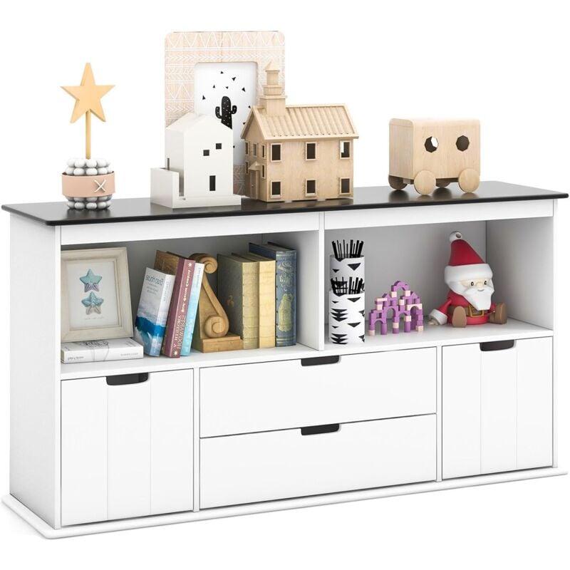 Bibliothèque Enfants,Armoire de Rangement de Jouets avec Panneau Supérieur Inscriptible/Compartiments Ouverts avec Dispositif Anti-Basculement,Cadeau