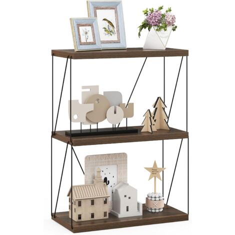 GOPLUS Bibliothèque Étagère à 3 Niveaux Ouverte-Cadre Métallique Robuste-Style Industriel pour Salon/Bureau Hauteur 82cm