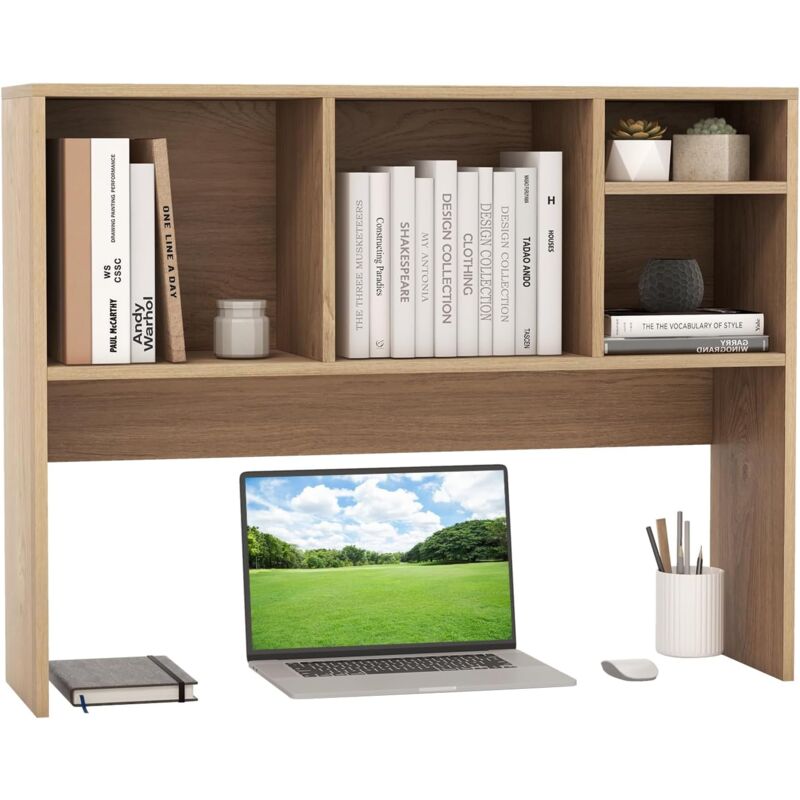 Goplus - Bibliothèque Étagère Bureau, 4 Compartiments et Compartiment Arrière Ouvert, Organisateur de Bureau de Rangement en Bois, kits
