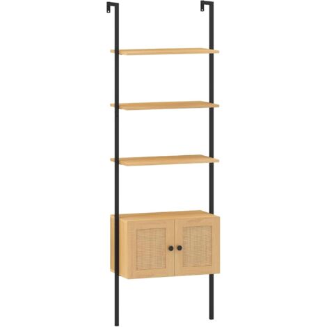 GOPLUS Bibliothèque Étagère Murale, Étagère Rangement avec 3 Niveaux et Armoire en Rotin PE, Bibliothèque Murale avec Structure en Métal pour Salon, Chambre, 60x31,5x184cm