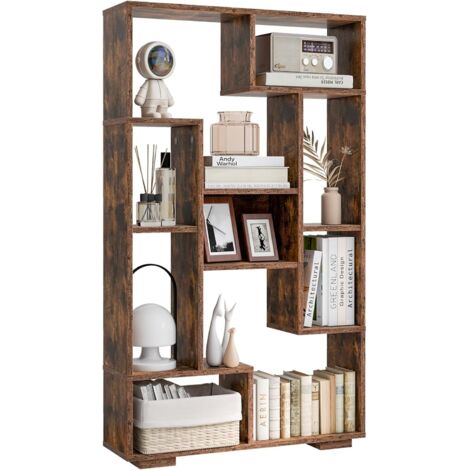GOPLUS Bibliothèque Meuble de Rangement, Étagère Bureau en Bois pour Salon 70 x 20 x 120 CM, 9 Étagère Cube Ouverte, Kit Anti-basculement, Organisateur pour Chambre, Bureau, Charge 25KG (Café)
