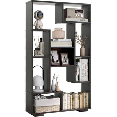 GOPLUS Bibliothèque Meuble de Rangement, Étagère Bureau en Bois pour Salon 70 x 20 x 120 CM, 9 Étagère Cube Ouverte, Kit Anti-basculement, Organisateur pour Chambre, Bureau, Charge 25KG (Noir)