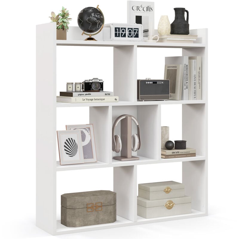 Bibliothèque Ouverte 80x20x90CM Etagère Cube 3 Niveaux 7 Casiers Blanc - Goplus