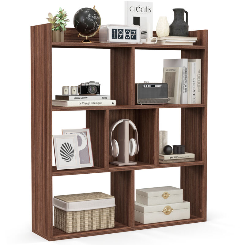 Bibliothèque Ouverte 80x20x90CM Etagère Cube 3 Niveaux 7 Casiers Marron - Goplus