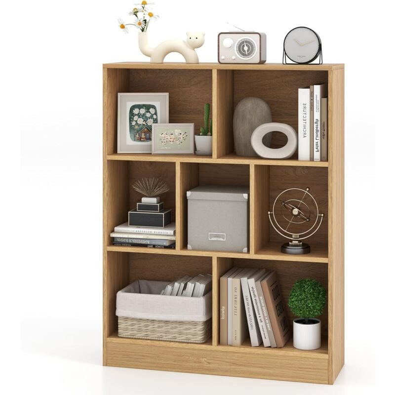 GOPLUS Bibliothèque Ouverte à 3 Niveaux, Étagère de Rangement à 7 Cubes avec Dispositifs Antibasculement, Étagère de Rangement Indépendante,