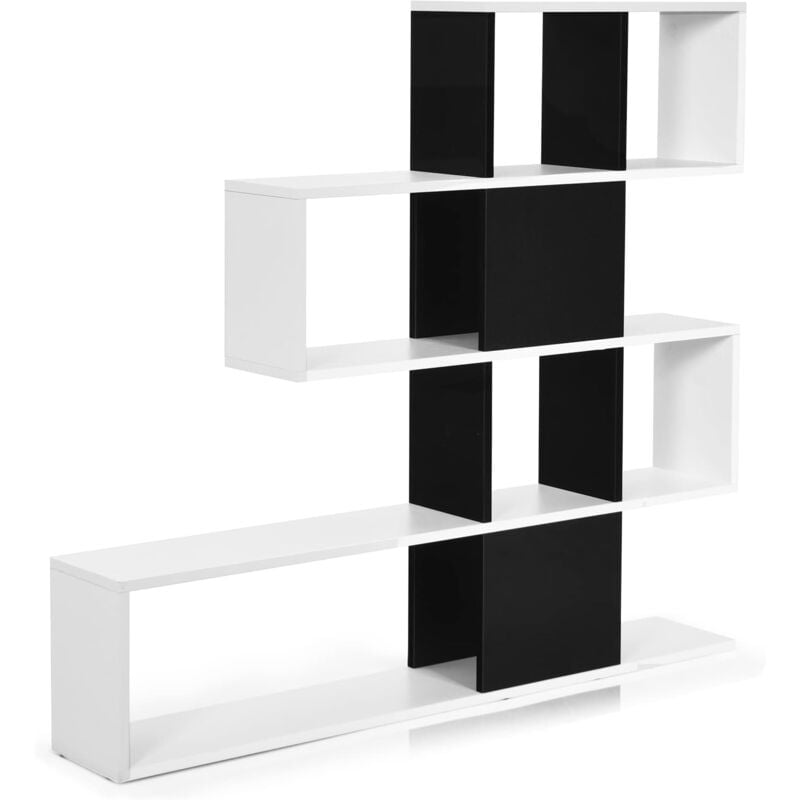 Goplus - Bibliothèque sur Pied à 4 Niveaux, Meuble de Rangement en Forme Irrégulière avec Étagère Ouverte et Compartiments 120x19,5x120cm Blanc+Noir