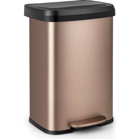GOPLUS Bidone a Pedale da 50/68 L, Bidone in Acciaio Inossidabile con Coperchio a Chiusura Soft, Compartimento Deodorante, Bidone da Cucina Anti-Odore, per Soggiorno, Ufficio, Bagno (Oro Rosa, 50L)