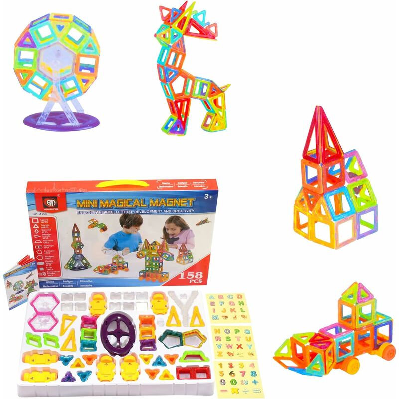 Blocs de Construction Magnétiques,Jeux Construction Aimanté-158 Pièces-Jouet et Cadeau Educatif et Instructif pour Enfants -51 x 35 x 5 cm - Goplus