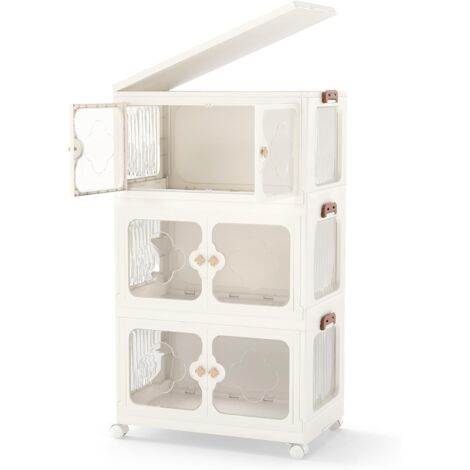 GOPLUS Boîte de Rangement Empliable, Capacité 156L, Portes Transparentes & 4 roulettes Universelles, Armoire Pliable en PP avec Convercle pour Salon, Chambre (3 Boîtes)