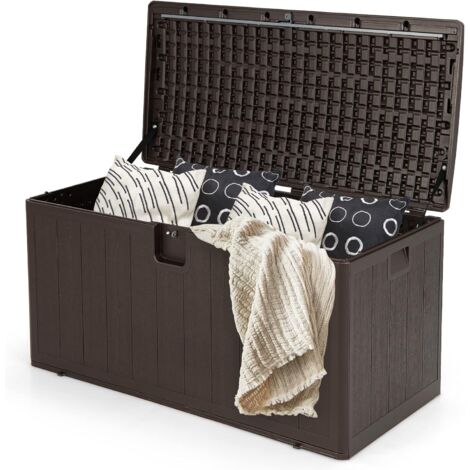 Goplus – Boîte de rangement extérieure 400 L – HDPE résistant aux intempéries – Dimensions 128 x 64 x 64 cm – Couvercle verrouillable pour sécurité