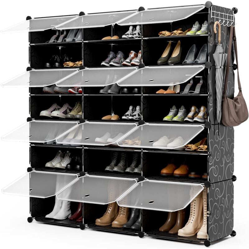 Boîtes à Chaussures 12 Cubes pour 48 Paires de Chaussures avec Porte, Assemblage Facile, Boîtes Rangement pour chaussuress, avec Marteau, Rangée de