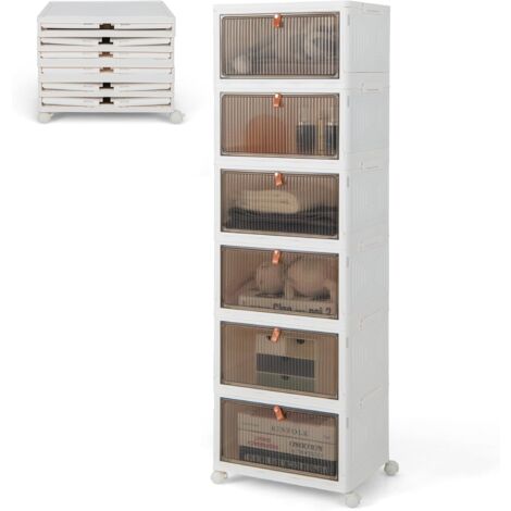 GOPLUS Boîtes de Rangement Empilables Mobile- Lot de 6 Bacs avec Couvercle-Portes  Magnétiques-Double Ouverture-38,5x27x123cm