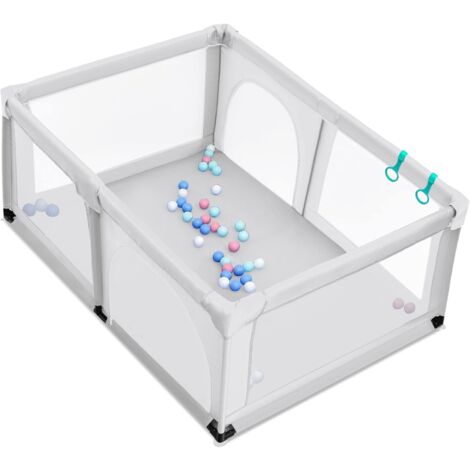 GOPLUS Box per Bambini, 190 x 120 x 69 cm, Centro Attività, 50 Palline Colorate, 2 Anelli per Imparare a Camminare, Ventose Antiscivole (Grigio Chiaro)