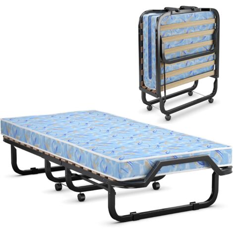 GOPLUS Brandina Pieghevole con Materasso 10 cm, 200 x 90 x 41 cm, a 17 Doghe, Materasso Memory, Carico 120 kg, Made in Italy (Blu)