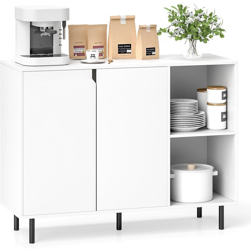 Goplus - Buffet Bas de Cuisine 106x38x80CM avec 2 Portes-Ilot de Rangement de Cuisine avec Etagères Réglables-Pieds en Métal