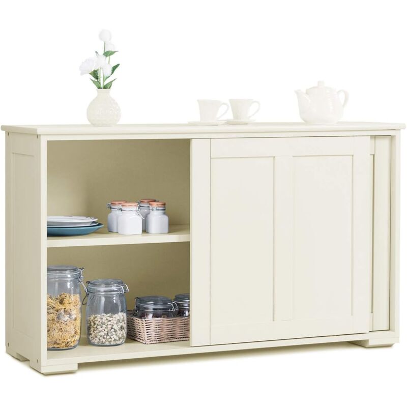 Goplus - Buffet Commode Bas avec 2 Etagères, Tablette Hauteur Réglable, Vaisselier/Bahut de Cuisine avec Porte Coulissante, Meuble de Rangement en