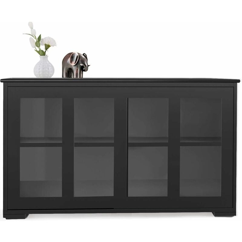 Goplus - Buffet Commode Bas avec 2 Etageres, Tablette Hauteur Reglable, Vaisselier/Bahut de Cuisine avec Porte Coulissante, Meuble de Rangement en
