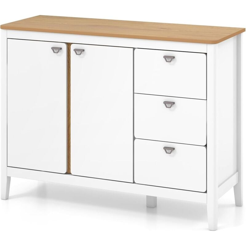 GOPLUS Buffet Cuisine 106x40x80CM avec 1 Armoire à Double Porte et 3 Tiroirs-Étagère Réglable-Charge Totale 90KG-Blanc