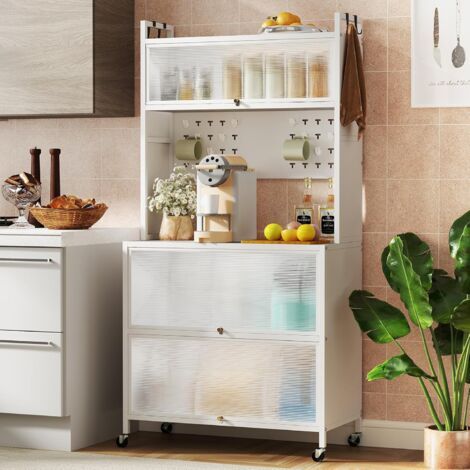 GOPLUS Buffet de Cuisine 80x40x160CM avec Rangement sur 5 Niveaux-Portes Battantes-Crochets Supérieurs-Panneau Perforé,Blanc