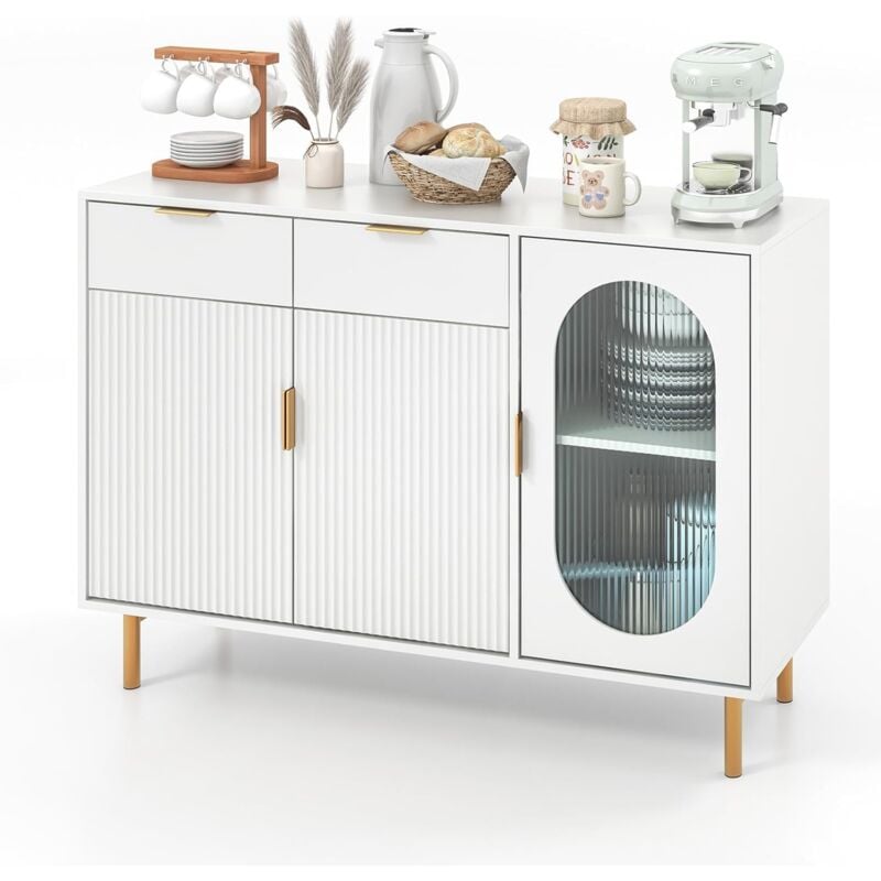 Goplus - Buffet de Cuisine à 2 Tiroirs et 3 Portes-120x40x88CM-Armoire de Rangement Style Moderne avec Dispositif Anti-basculement