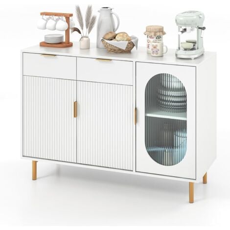GOPLUS Buffet de Cuisine à 2 Tiroirs et 3 Portes-120x40x88CM-Armoire de Rangement Style Moderne avec Dispositif Anti-basculement