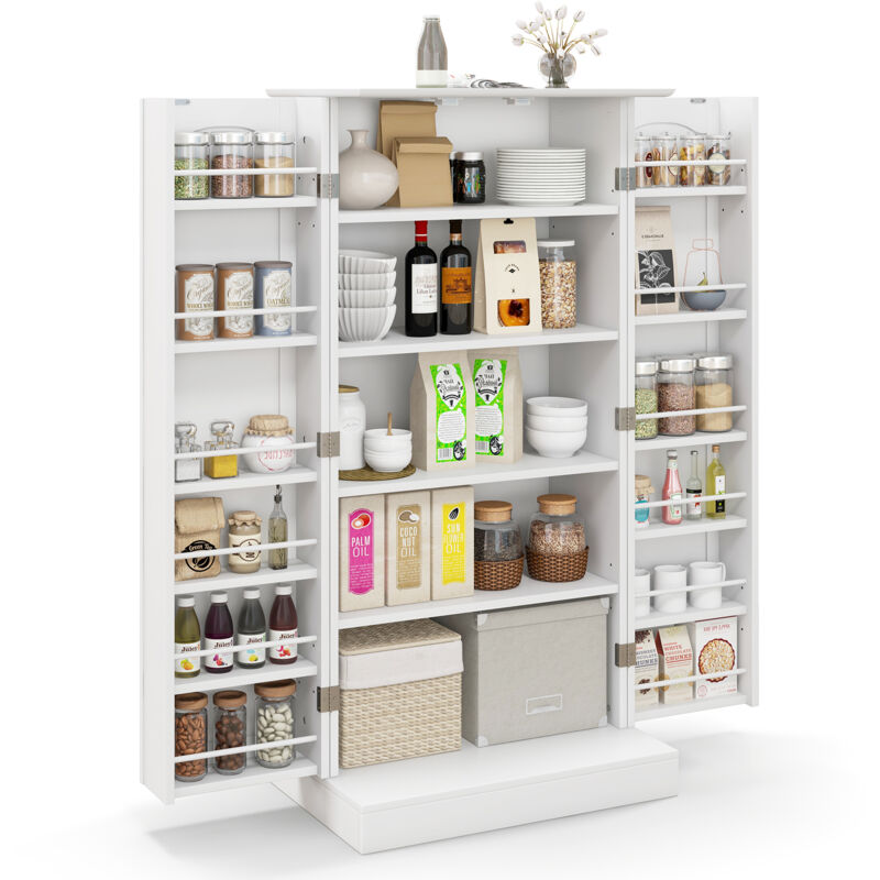 Buffet de Cuisine Bas 60x40x120CM-1 Etagère à 5 Niveaux et 2 Portes à 12 Etagères,Blanc - Goplus