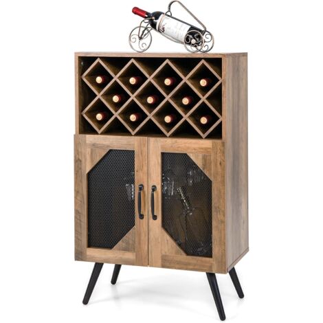 Goplus – Buffet de cuisine industrielle 59,5x33,5x93,5 cm – Porte-bouteilles amovible pour 11 bouteilles – Portes en maille métallique – Anti-basculement