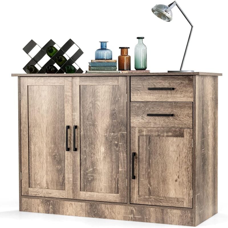 Buffet de Cuisine Style Moderne à 3 Portes avec 2 Tiroirs, Meuble de Rangement avec 1 Étagère Réglable - Goplus