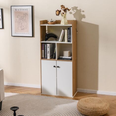 Goplus – Buffet haut moderne 3 niveaux – Armoire à double porte – Dimensions 60 x 30 x 140 cm – Bois d'ingénierie – Pour salon, chambre, bureau, cuisine
