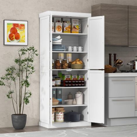 Goplus – Buffet haute vaisselier cuisine 76x40x184,5cm – 4 portes avec serrures magnétiques – 6 étagères réglables – MDF blanc - 5CMavec